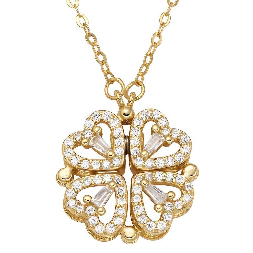 18K Gold Plated Cubic Zirconia Women's Floral Heart Necklace Waterproof